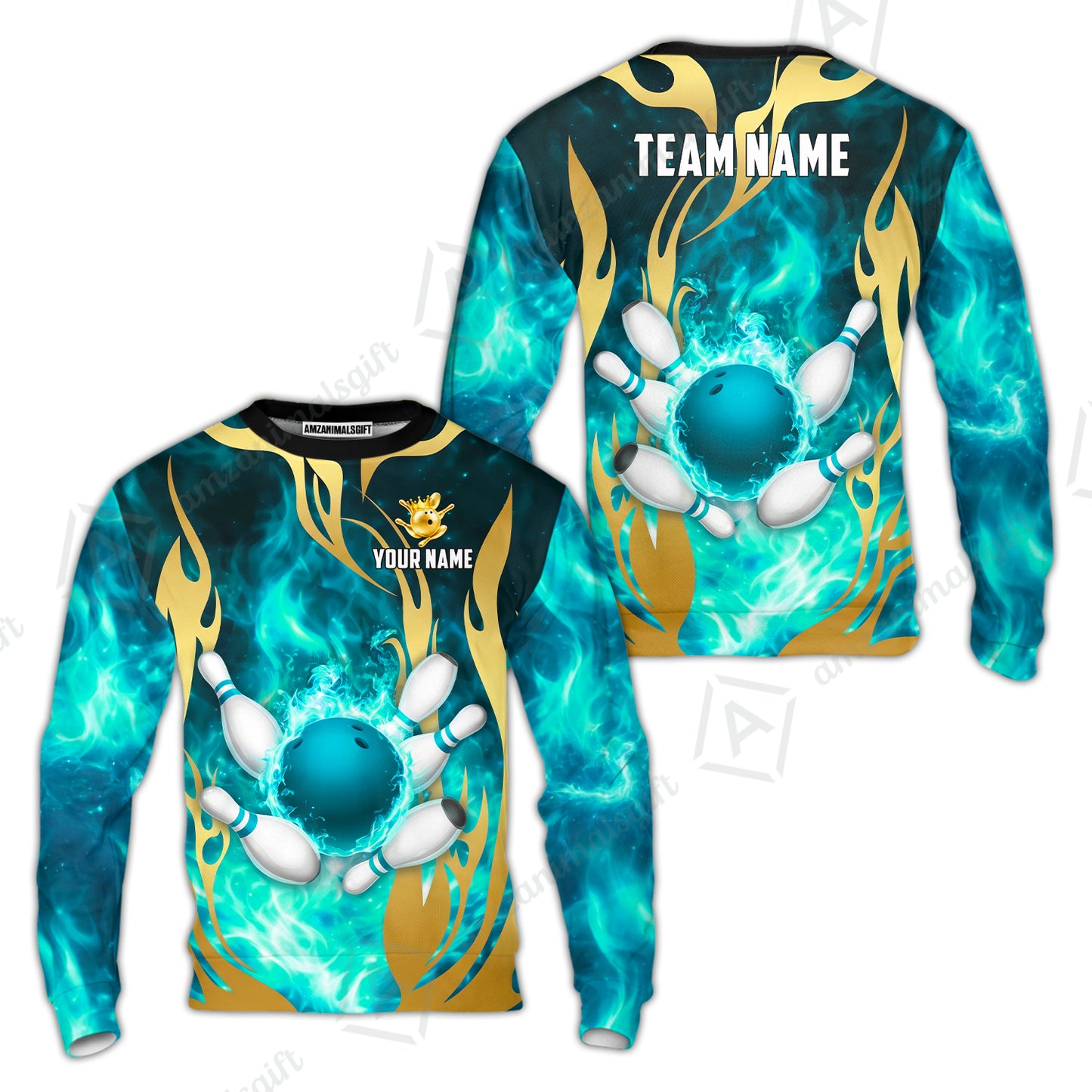 Custom Bowling Jersey Polo Shirt, Abyssal Fire & Golden Flames, Custom Bowling Jersey Team Shirt For Players With Name & Team Name