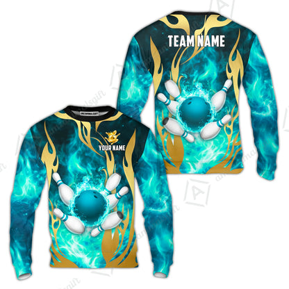 Custom Bowling Jersey Polo Shirt, Abyssal Fire & Golden Flames, Custom Bowling Jersey Team Shirt For Players With Name & Team Name