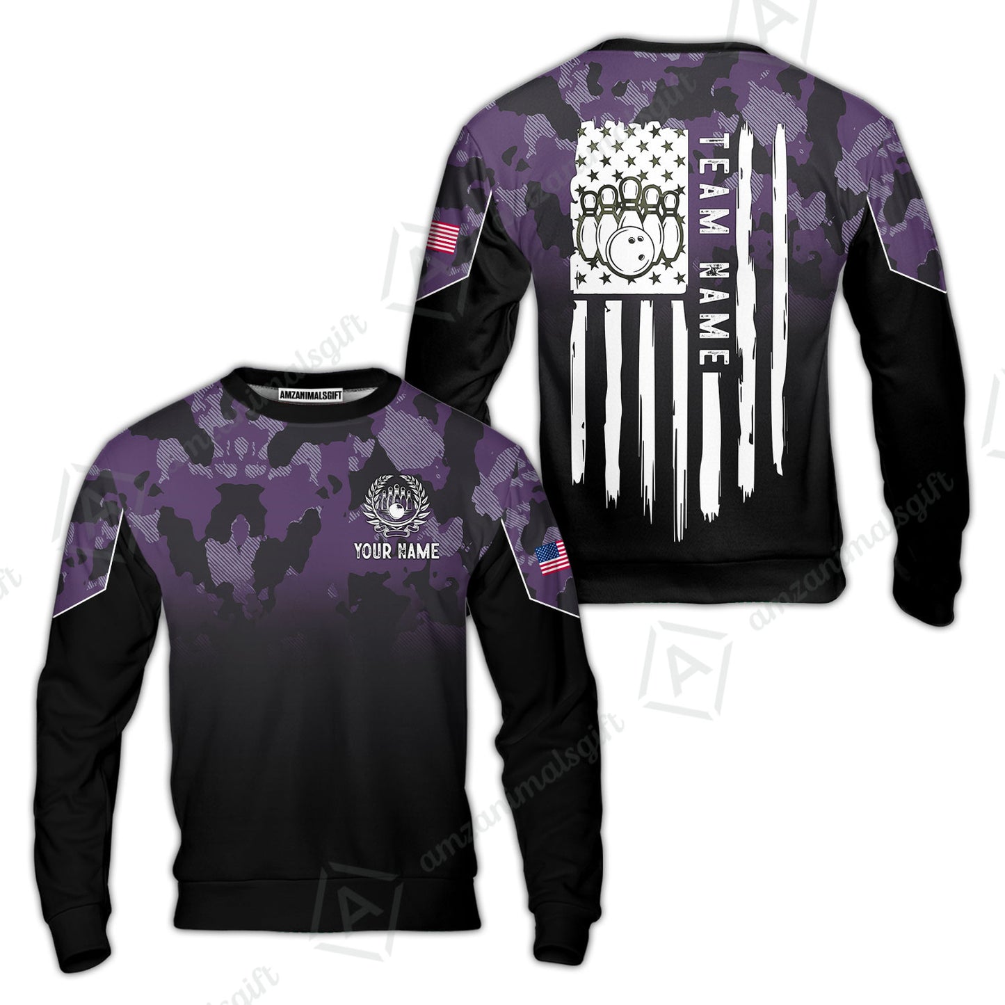 Custom Bowling Jersey Polo Shirt, Tactical Camo Patriotic Flag, Custom Bowling Jersey Team Shirt For Players With Name and Team Name