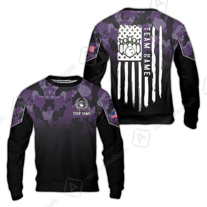 Custom Bowling Jersey Polo Shirt, Tactical Camo Patriotic Flag, Custom Bowling Jersey Team Shirt For Players With Name and Team Name
