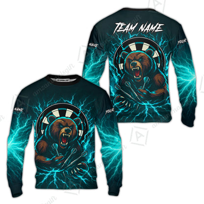 Custom Darts Team Long Sleeve Polo Shirt, Personalized Bear Thunder Lightning Darts Shirt with Name & Team Name