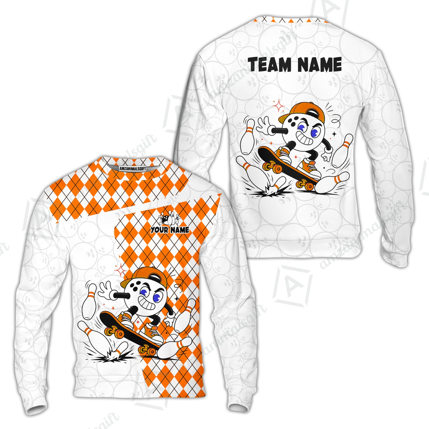 Custom Bowling Jersey Polo Shirt, Skateboarder Bowling Ball Mascot, Custom Bowling Jersey Team Shirt For Players With Name and Team Name