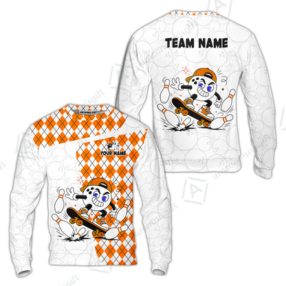 Custom Bowling Jersey Polo Shirt, Skateboarder Bowling Ball Mascot, Custom Bowling Jersey Team Shirt For Players With Name and Team Name