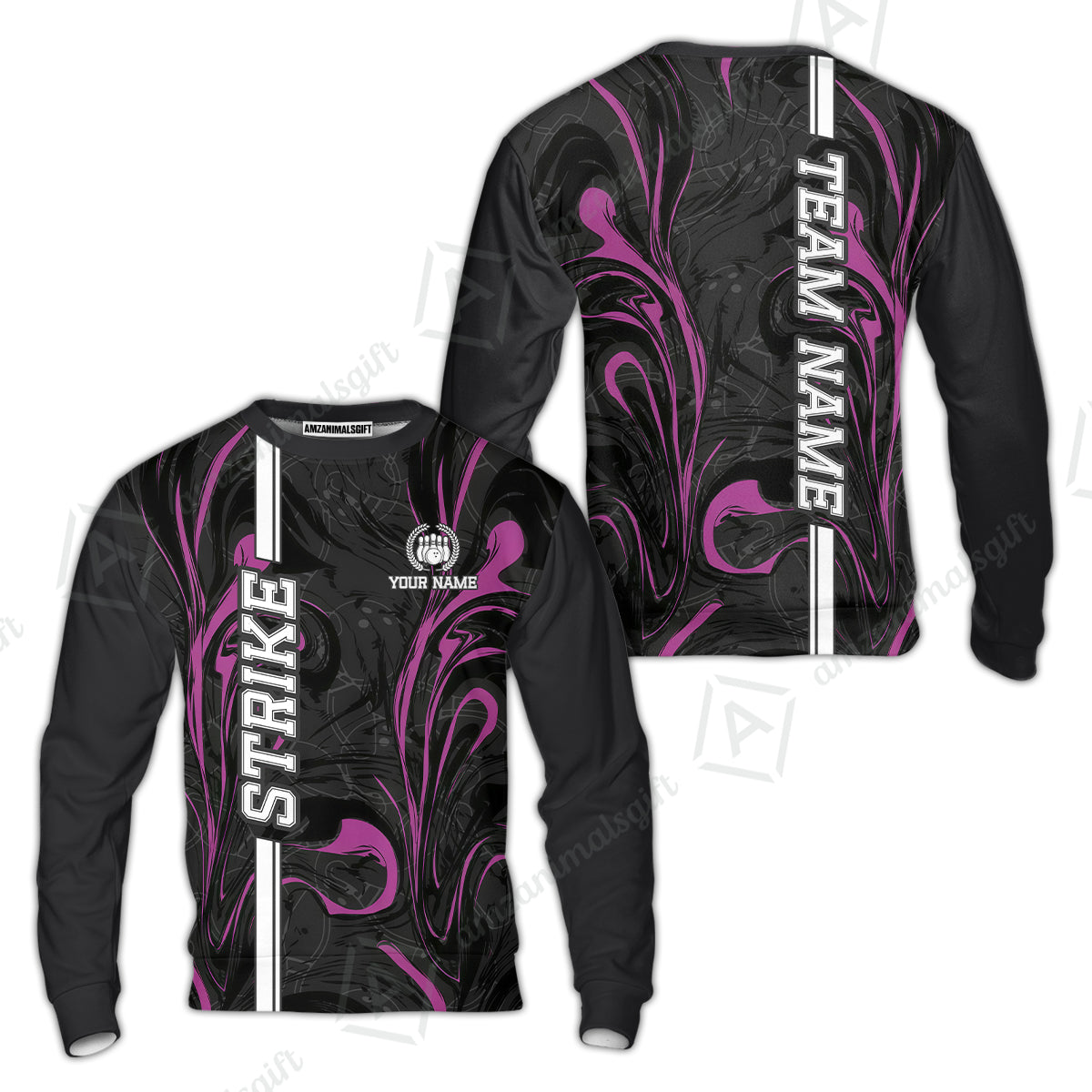 Customized Bowling Unisex Polo Shirt, Bowling Black And Pink Marble Art, Bowling Uniform - Personalized Name And Team Name