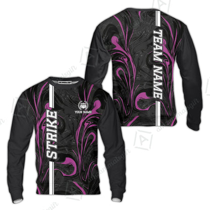 Customized Bowling Unisex Polo Shirt, Bowling Black And Pink Marble Art, Bowling Uniform - Personalized Name And Team Name