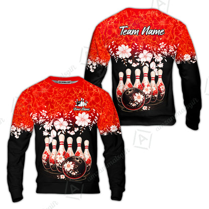 Custom Bowling Jersey Polo Shirt, Cherry Blossom Flower Bowling, Custom Bowling Jersey Team Shirt For Players With Name & Team Name