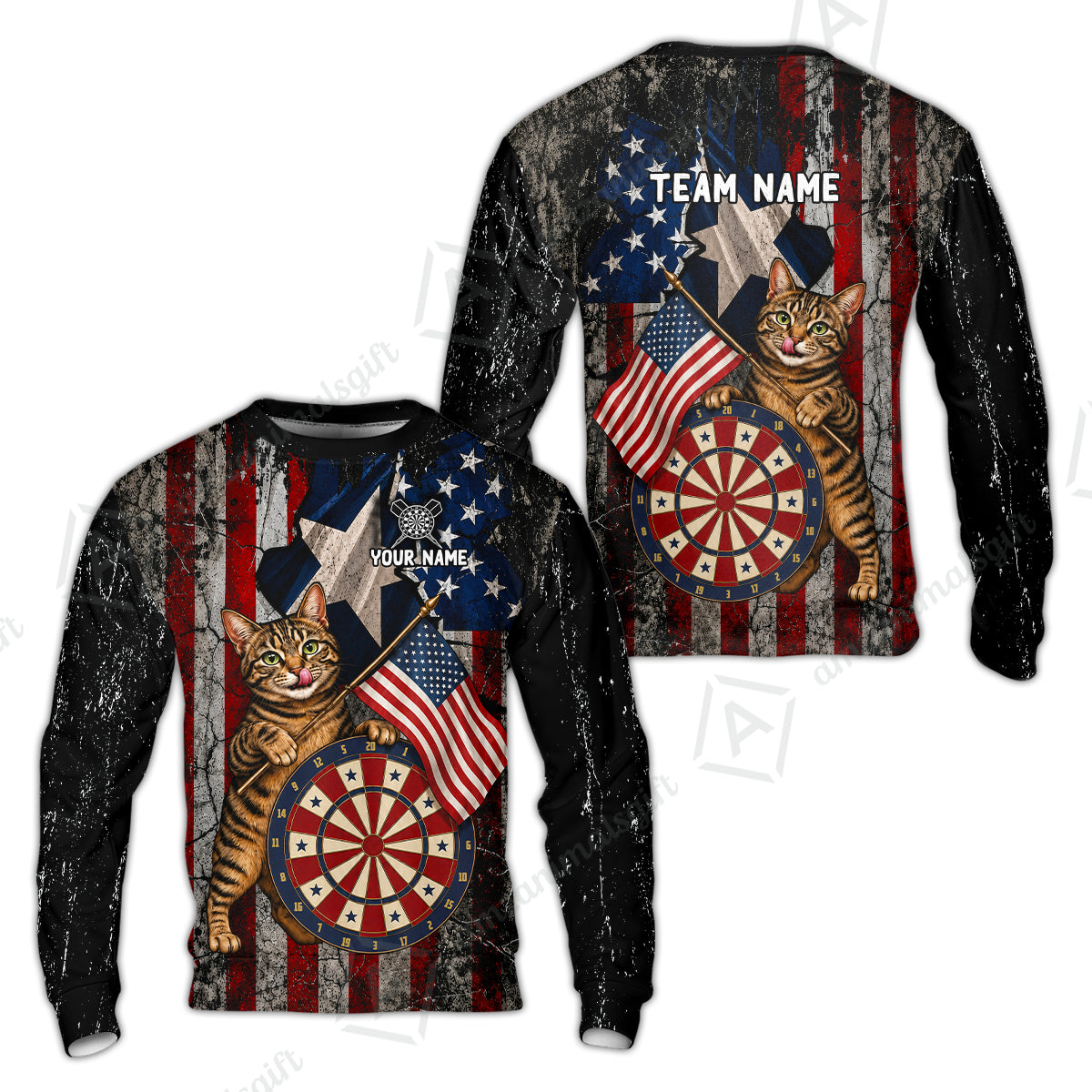 Custom Dart Jersey Team Shirt For Players, American Flag and Alley Cats, Personalize Name and Team Name
