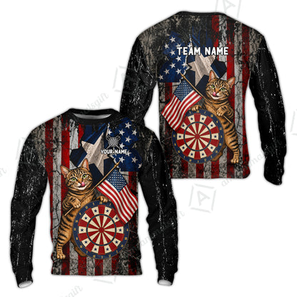Custom Dart Jersey Team Shirt For Players, American Flag and Alley Cats, Personalize Name and Team Name