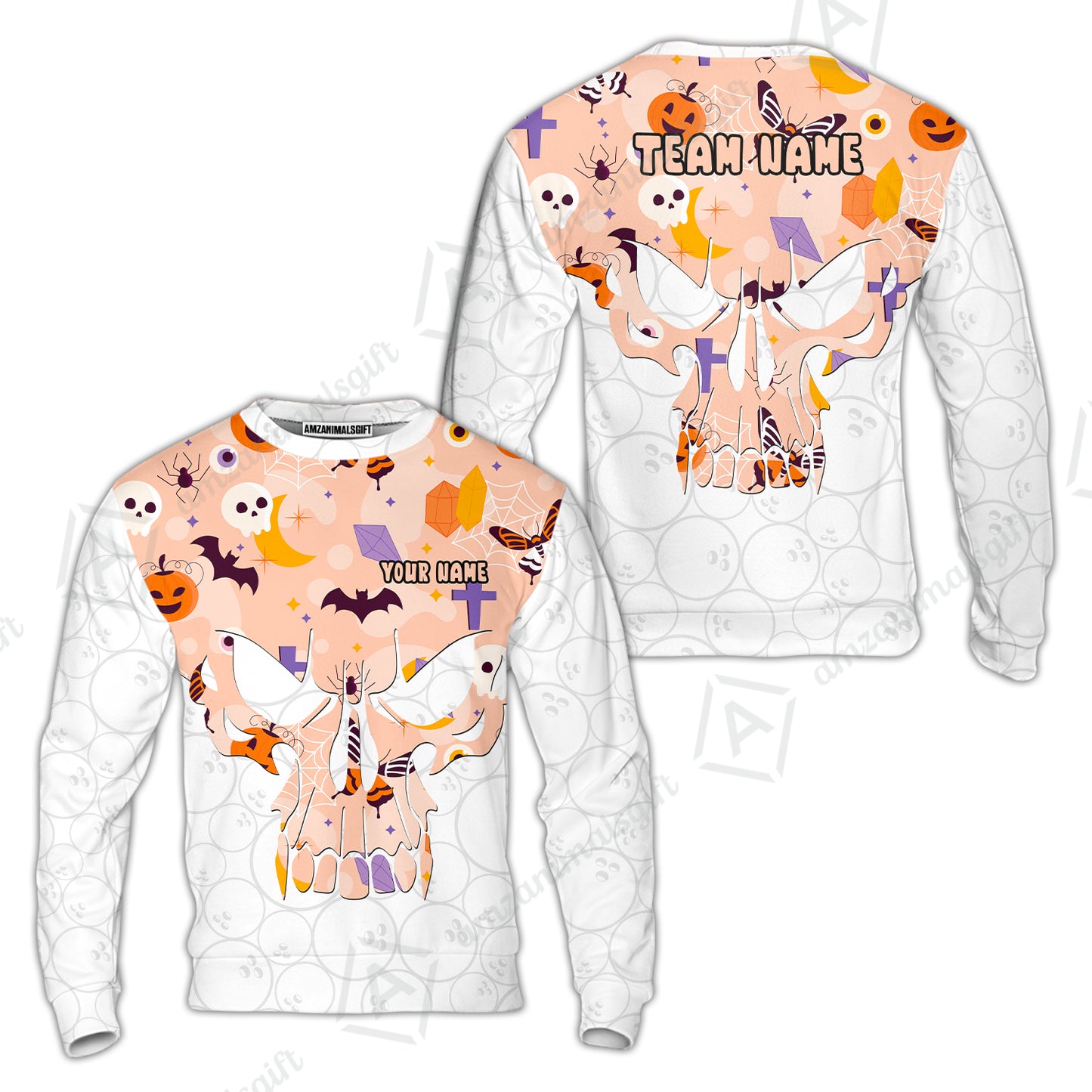 Custom Bowling Jersey Polo Shirt, Halloween Pattern Skull, Custom Bowling Jersey Team Shirt For Players With Name & Team Name