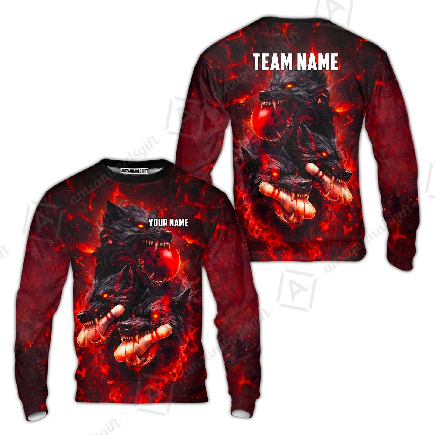 Custom Bowling Jersey Polo Shirt, Dark Fantasy Hellfire Werewolf, Custom Bowling Jersey Team Shirt For Players With Name & Team Name