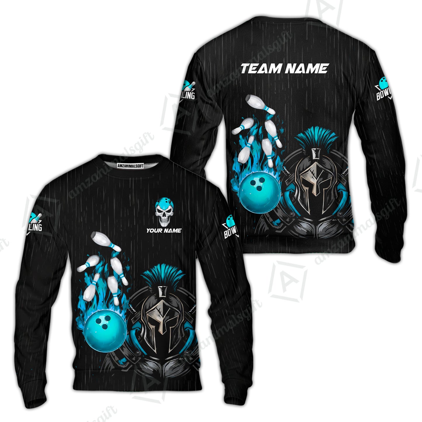Custom Bowling Jersey Polo Shirt, Fire Bowling Knight Rain Skull Logo, Personalize Name & Team Name