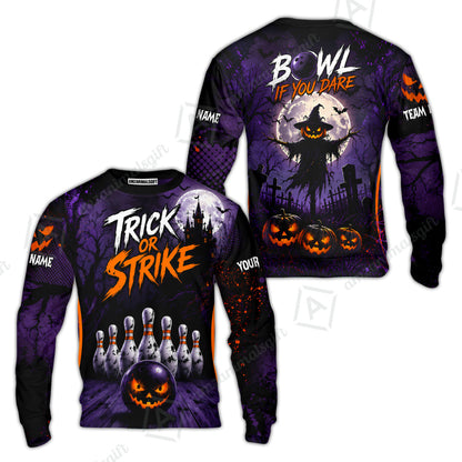 Customized Bowling Shirt, Bowl If You Dare Trick Or Strike, Personalized Polo Shirt For Players With Name & Team Name