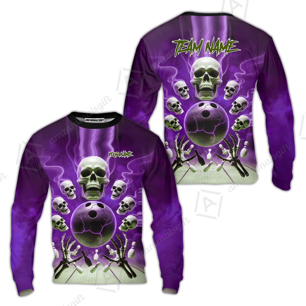 Custom Dark Fantasy Skeleton Bowling Team Jersey, Bowling Uniforms, Personalize Name And Team Name