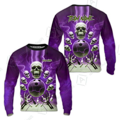 Custom Dark Fantasy Skeleton Bowling Team Jersey, Bowling Uniforms, Personalize Name And Team Name