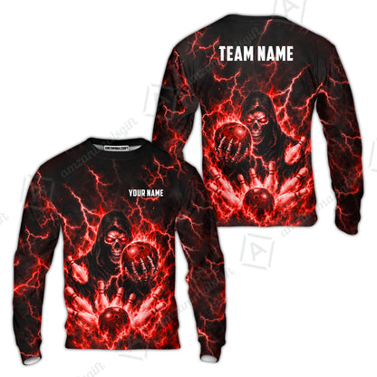 Custom Bowling Jersey Polo Shirt, Lightning Grim Reaper, Custom Bowling Jersey Team Shirt For Players With Name & Team Name