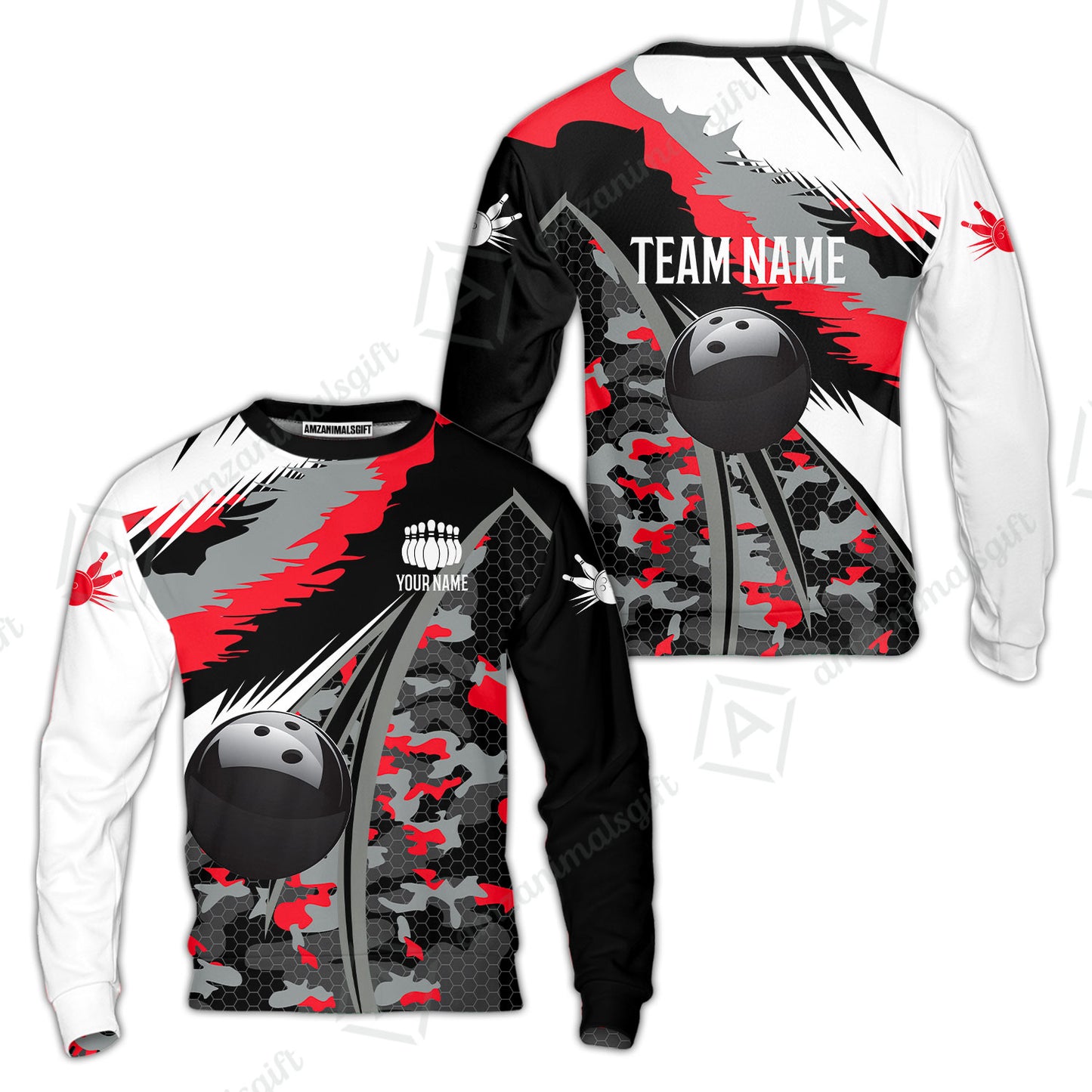 Custom Bowling Team Jersey, Personalized Long Sleeve Jersey Shirt Camo Bowling Shirt with Name & Team Name