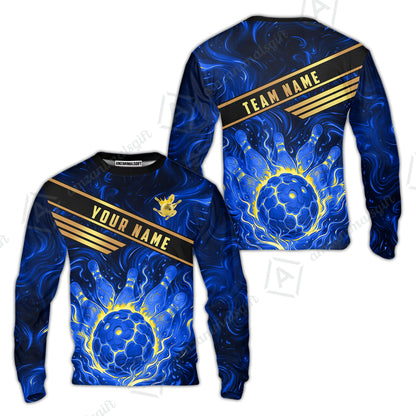 Custom Bowling Polo Shirt, Glowing Bowling Ball and Pins Custom Bowling Polo Team Shirt For Players With Name & Team Name