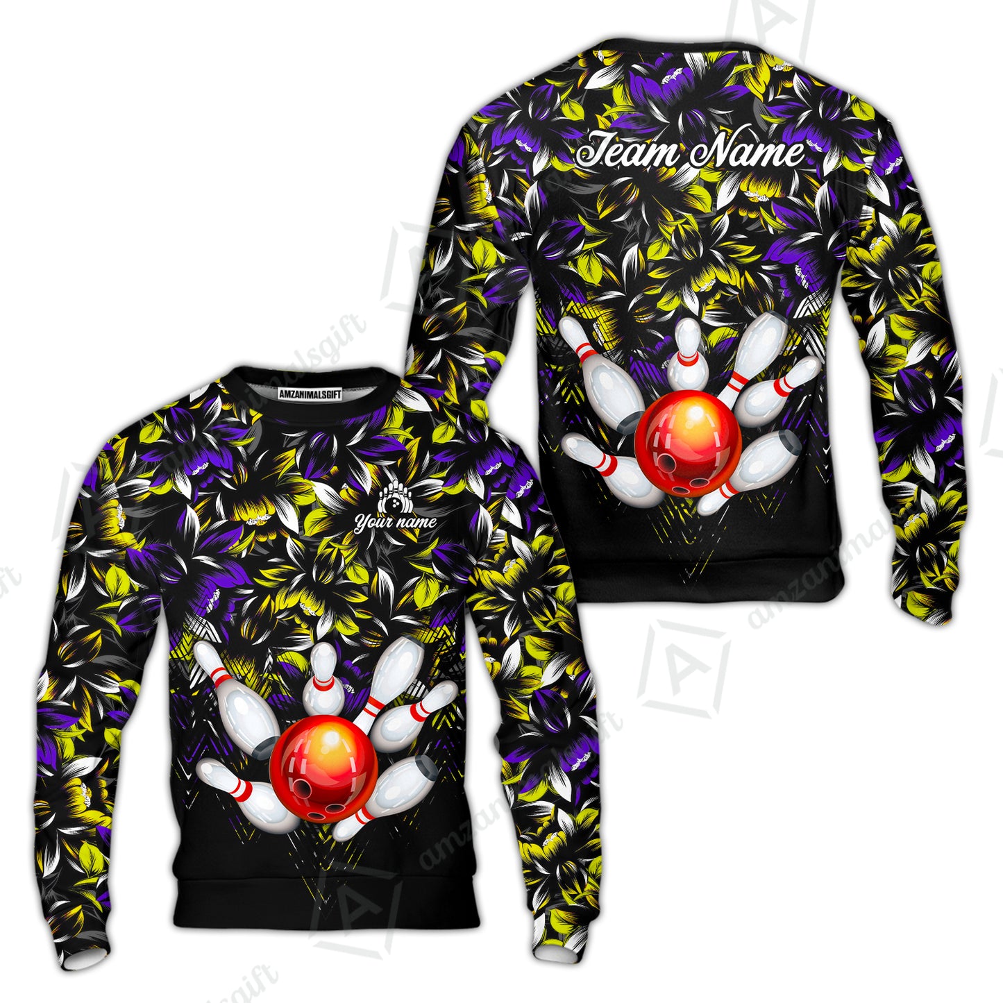 Custom Bowling Jersey Polo Shirt, Tropical Floral Bowling, Custom Bowling Jersey Team Shirt For Players With Name & Team Name