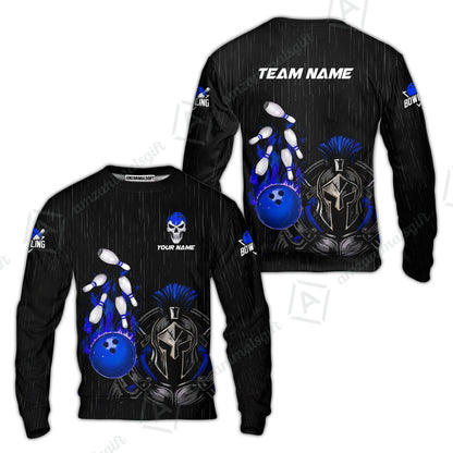 Custom Bowling Jersey Polo Shirt, Fire Bowling Knight Rain Skull Logo, Personalize Name & Team Name