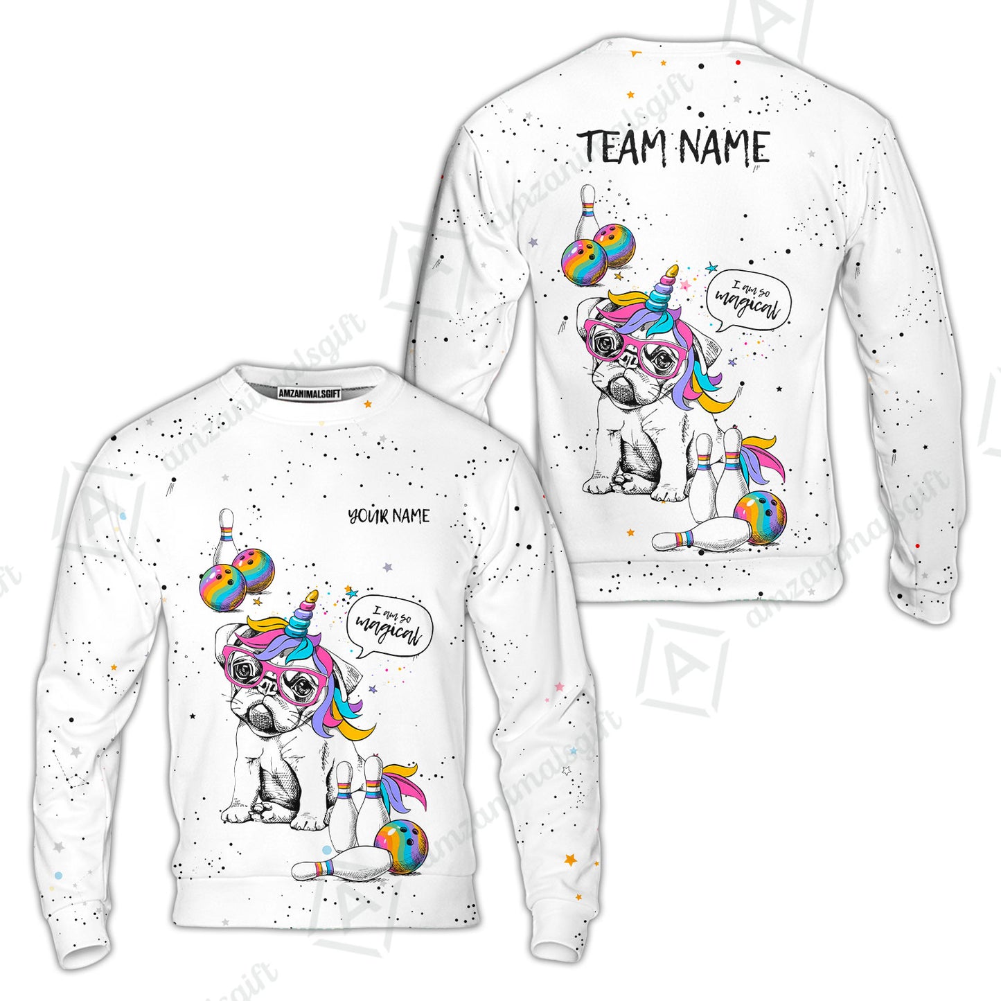 Custom Bowling Jersey Polo Shirt, Pug Bowling I Am So Magical, Custom Bowling Jersey Team Shirt For Players With Name and Team Name