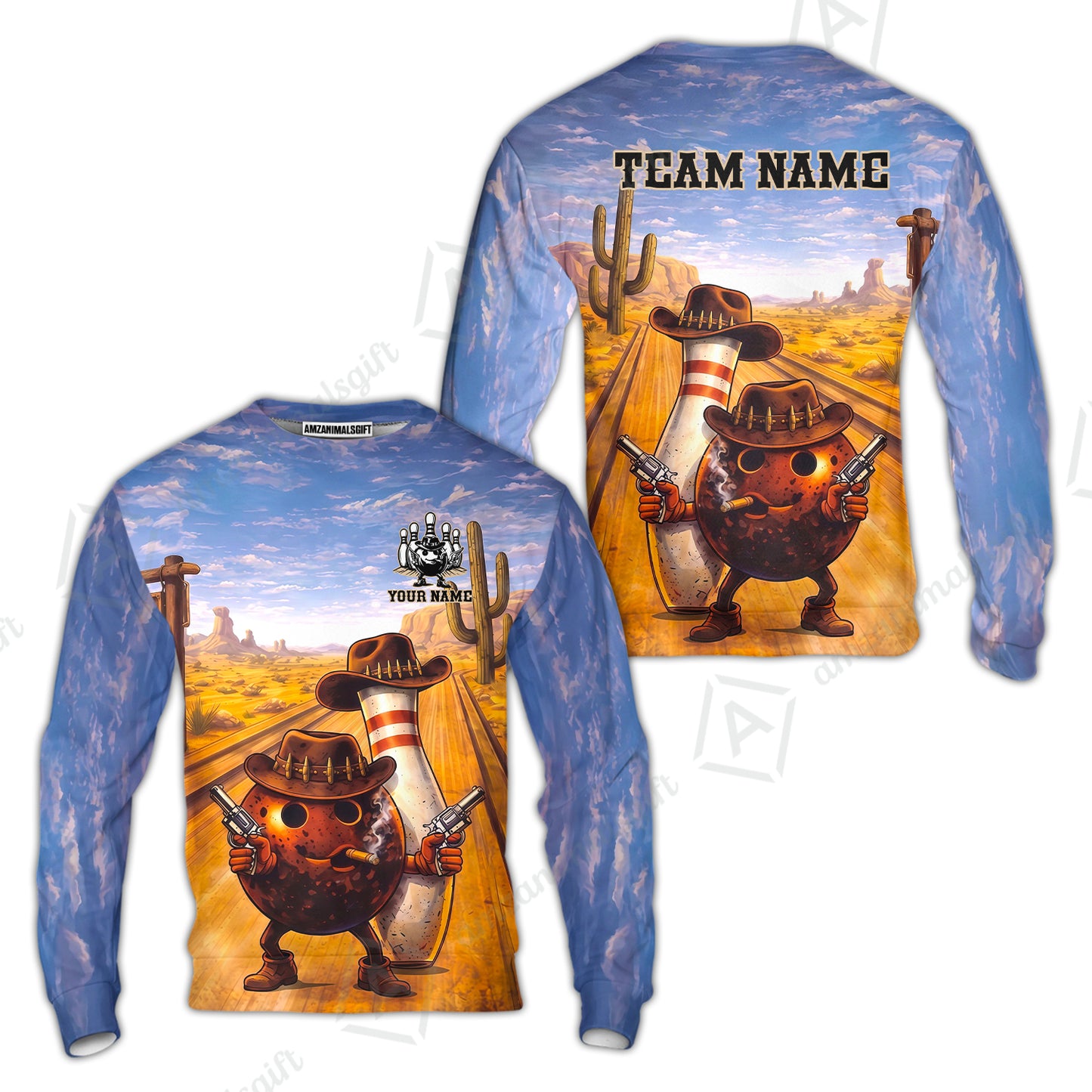 Custom Bowling Jersey Polo Shirt, Wild West Cowboy Gunslinger, Custom Bowling Jersey Team Shirt For Players With Name and Team Name