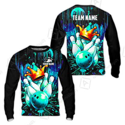 Custom Bowling Jersey Polo Shirt, Neon King Crown, Custom Bowling Jersey Team Shirt For Players With Name and Team Name