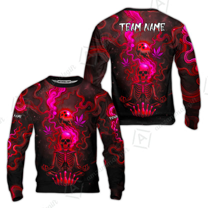 Custom Bowling Team Unisex Polo Shirt, Neon Skull CNB Bowling Custom Shirt Featuring Personalized Name and Team Name