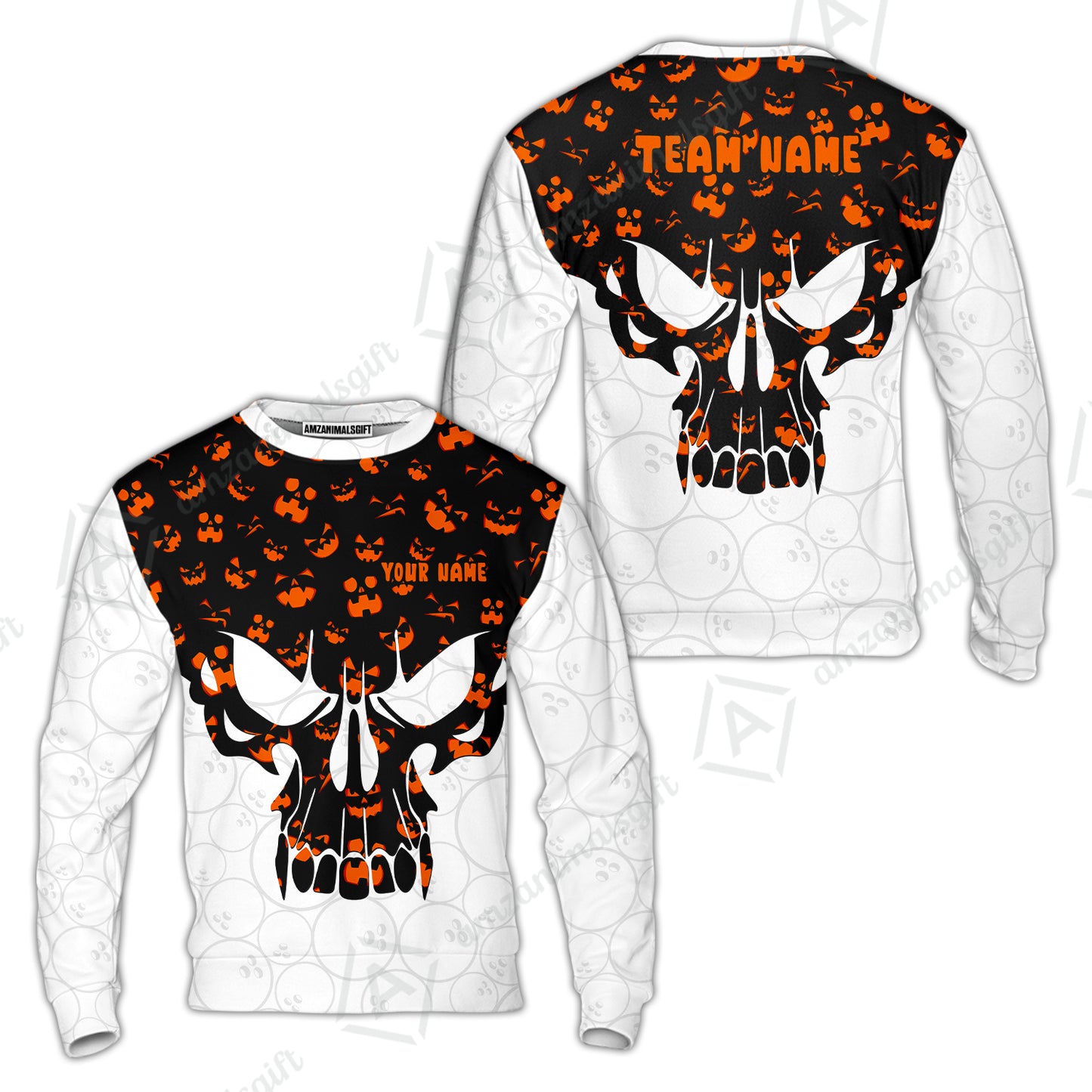 Custom Bowling Jersey Polo Shirt, Halloween Pattern Skull, Custom Bowling Jersey Team Shirt For Players With Name & Team Name