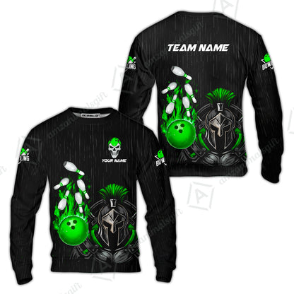 Custom Bowling Jersey Polo Shirt, Fire Bowling Knight Rain Skull Logo, Personalize Name & Team Name