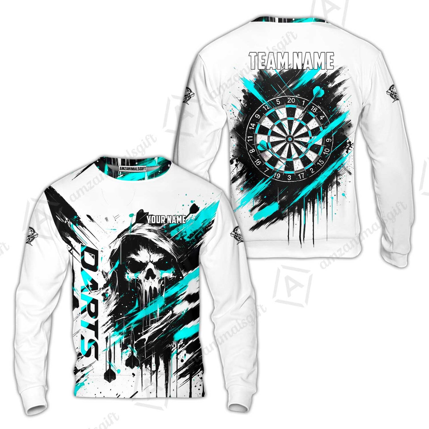 Custom Darts Jersey Polo Shirt, Grim Reaper Sketch Splatter, Custom Dart Jersey Team Shirt For Players With Name & Team Name