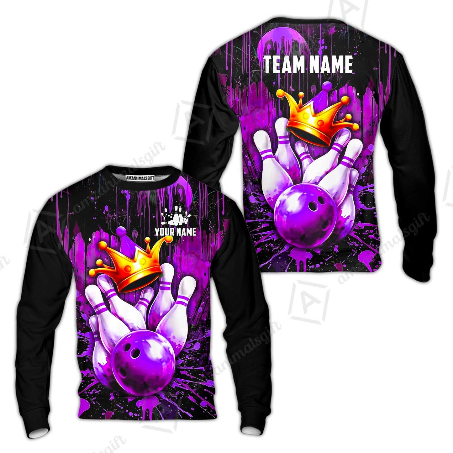 Custom Bowling Jersey Polo Shirt, Neon King Crown, Custom Bowling Jersey Team Shirt For Players With Name and Team Name