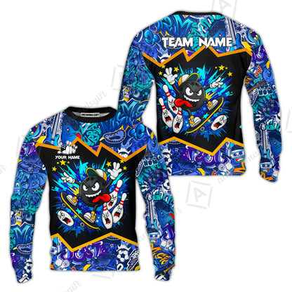 Customized Bowling Unisex Polo Shirt, Skater Bowling Ball Attack, Bowling Uniform, Personalized Name And Team Name