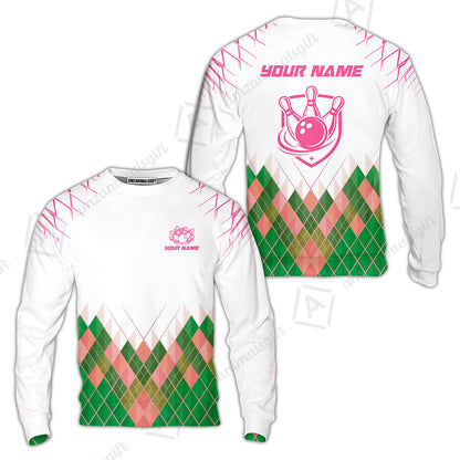 Custom Bowling Jersey Polo Shirt, Green Argyle Pattern Bowling Custom Bowling Jersey Team Shirt For Players With Name & Team Name