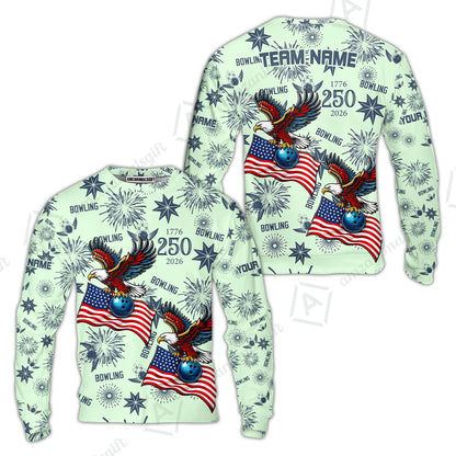 Custom Bowling Jersey Polo Shirt, USA 250 Years of Independence Bowling, Custom Bowling Jersey Team Shirt For Players With Name and Team Name