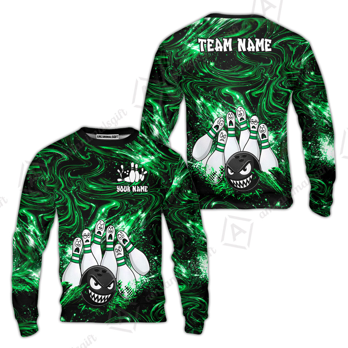 Customized Bowling Unisex Polo Shirt, Bowling Angry Ball VS Screaming Pins, Personalized Name And Team Name