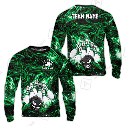 Customized Bowling Unisex Polo Shirt, Bowling Angry Ball VS Screaming Pins, Personalized Name And Team Name