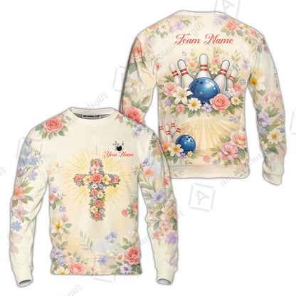 Custom Bowling Jersey Polo Shirt,  Flower Christian Bowling, Custom Bowling Jersey Team Shirt For Players With Name & Team Name
