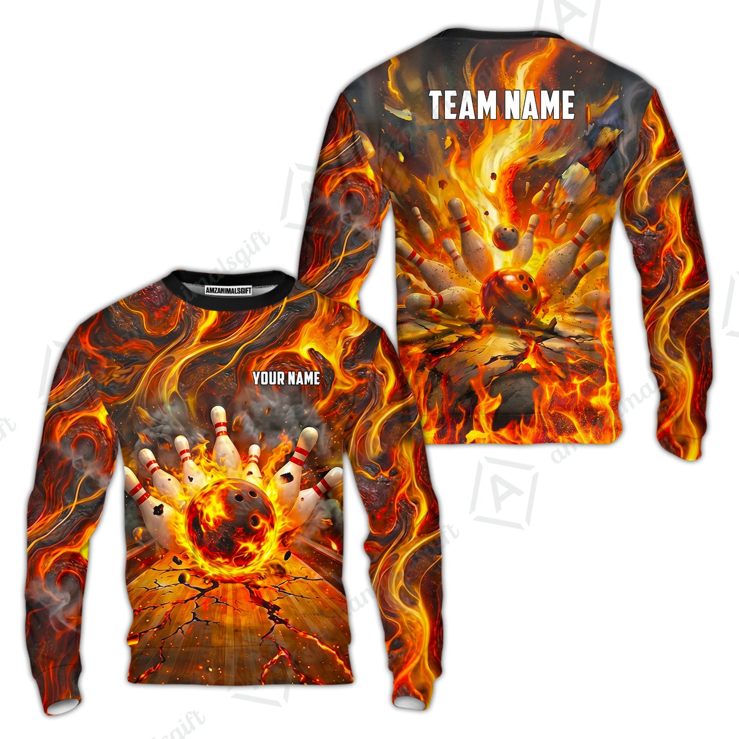 Custom Bowling Jersey Polo Shirt, Fiery Inferno Strike, Custom Bowling Jersey Team Shirt For Players With Name and Team Name