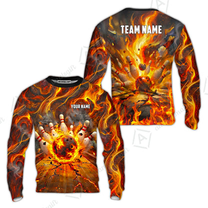 Custom Bowling Jersey Polo Shirt, Fiery Inferno Strike, Custom Bowling Jersey Team Shirt For Players With Name and Team Name