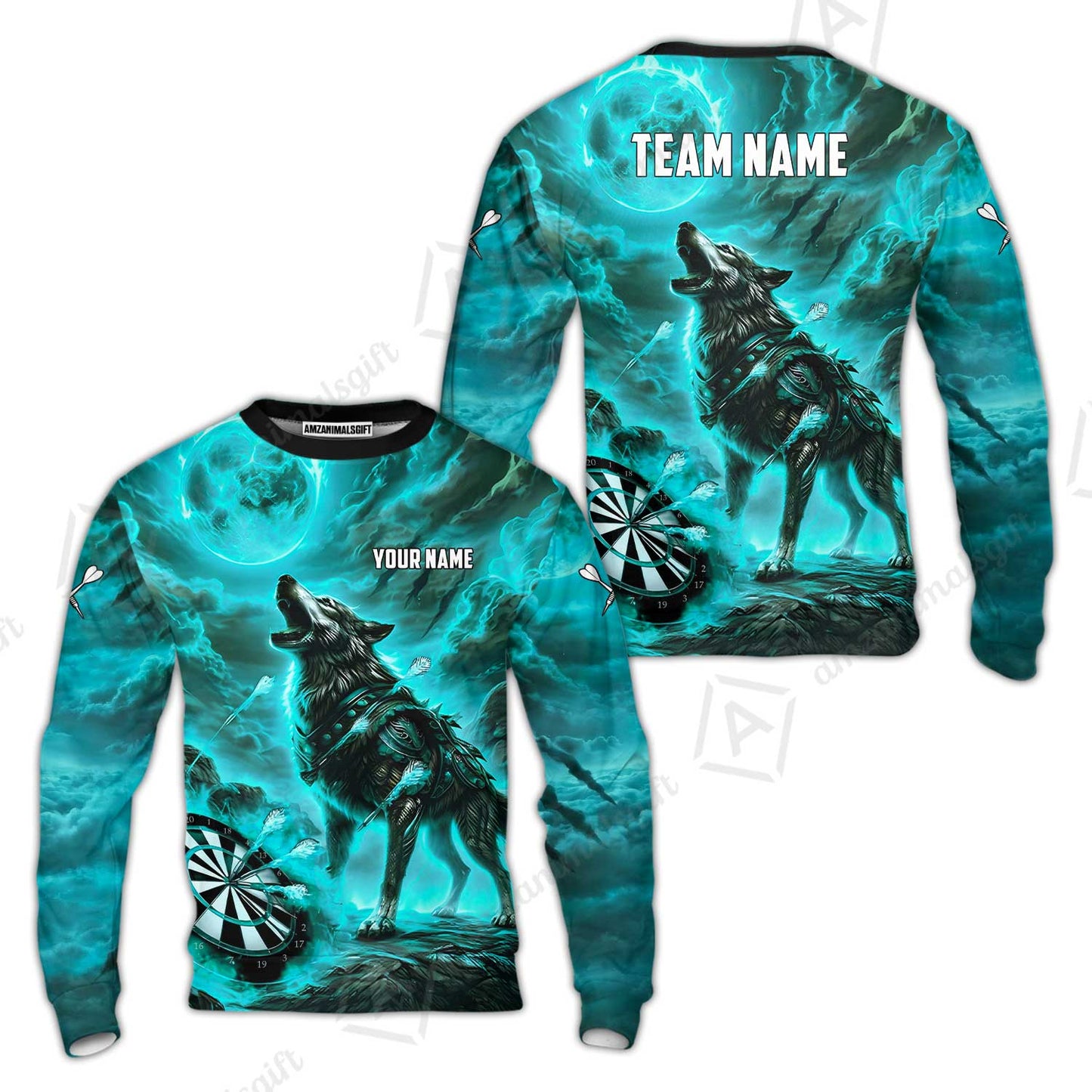 Custom Darts Team Jersey, Personalized Flaming Wolf Jersey Shirt For Players With Name & Team Name