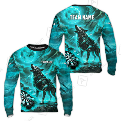 Custom Darts Team Jersey, Personalized Flaming Wolf Jersey Shirt For Players With Name & Team Name