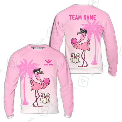 Custom Bowling Jersey Polo Shirt, Flamingo Bowling Coconut Tree, Custom Bowling Jersey Team Shirt For Players With Name and Team Name