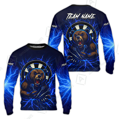 Custom Darts Team Long Sleeve Polo Shirt, Personalized Bear Thunder Lightning Darts Shirt with Name & Team Name