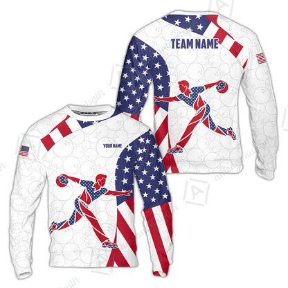 Custom Bowling Jersey Polo Shirt, Patriotic Bowler Silhouette Stars and Stripes, Custom Bowling Jersey Team Shirt For Players With Name and Team Name