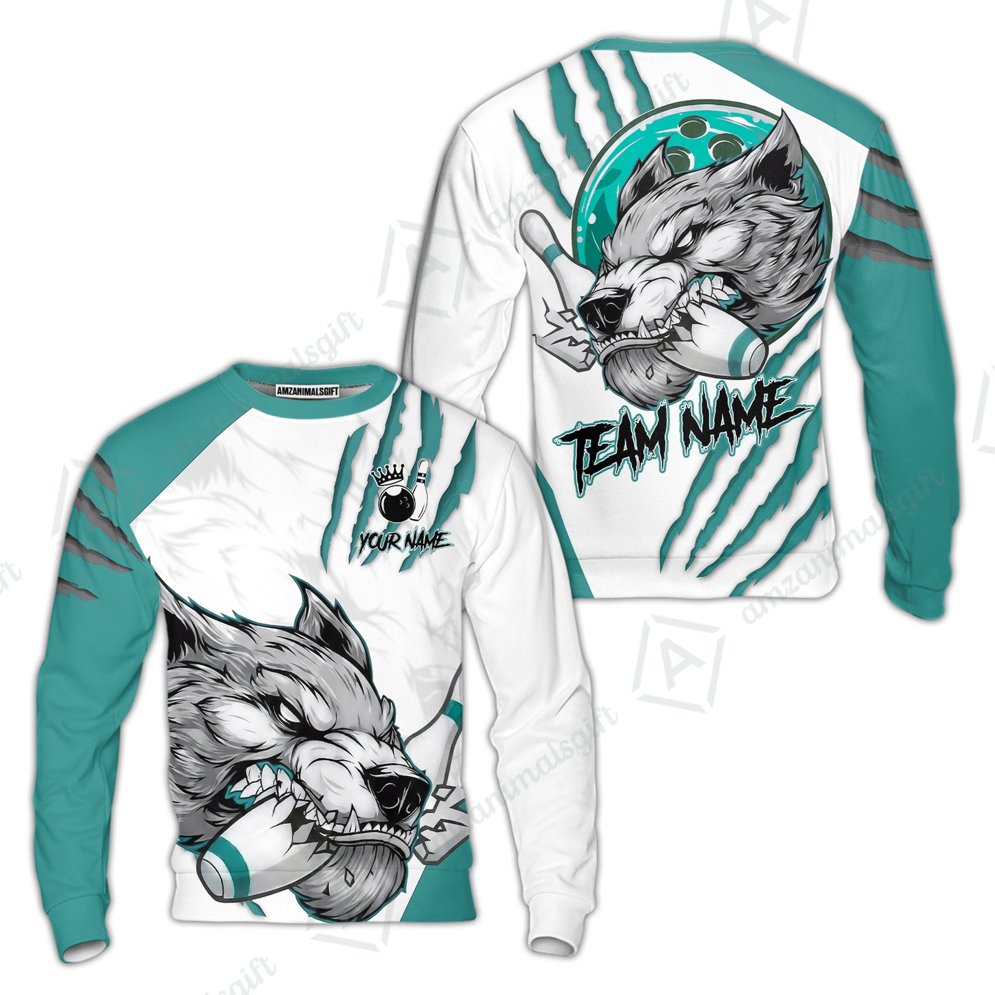 Customized Bowling Jerseys, Fierce Wolf Artwork Scratch, Uniform Bowling - Personalized Name And Team Name
