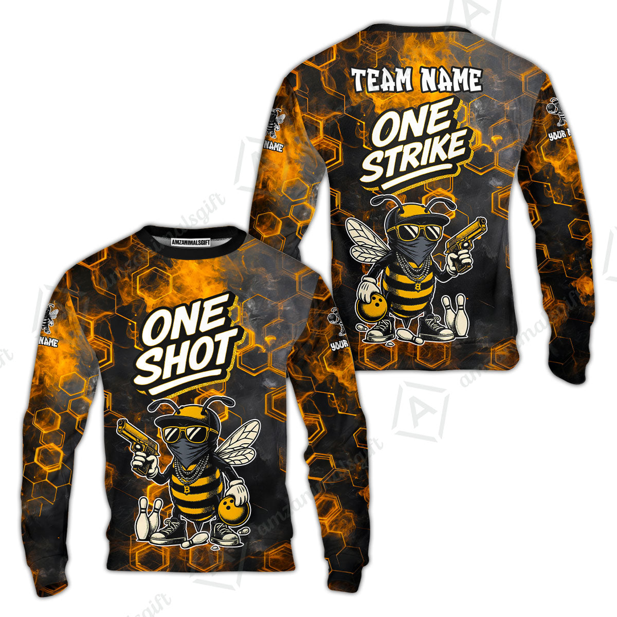 Customized Bowling Unisex Polo Shirt, One Shot HipHop Bee Bowling, Bowling Uniform - Personalized Name And Team Name