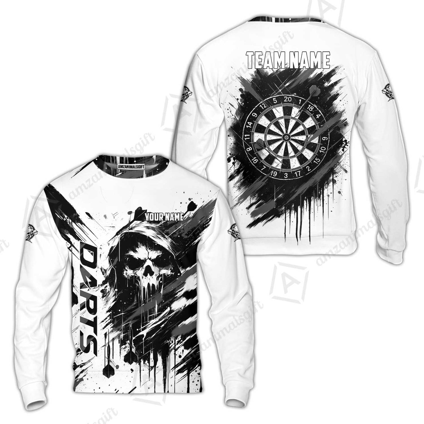 Custom Darts Jersey Polo Shirt, Grim Reaper Sketch Splatter, Custom Dart Jersey Team Shirt For Players With Name & Team Name