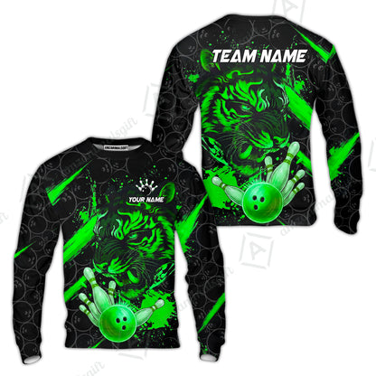 Customized Bowling Unisex Polo Shirt, Tiger Ball Striking Pins, Bowling Uniforms, Personalized Name And Team Name