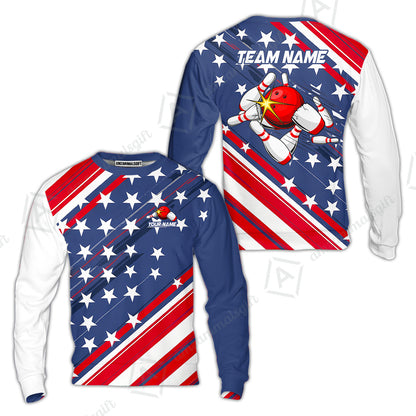 Custom Bowling Jersey Polo Shirt, Explosive Americana Strike Blast, Custom Bowling Jersey Team Shirt For Players With Name and Team Name