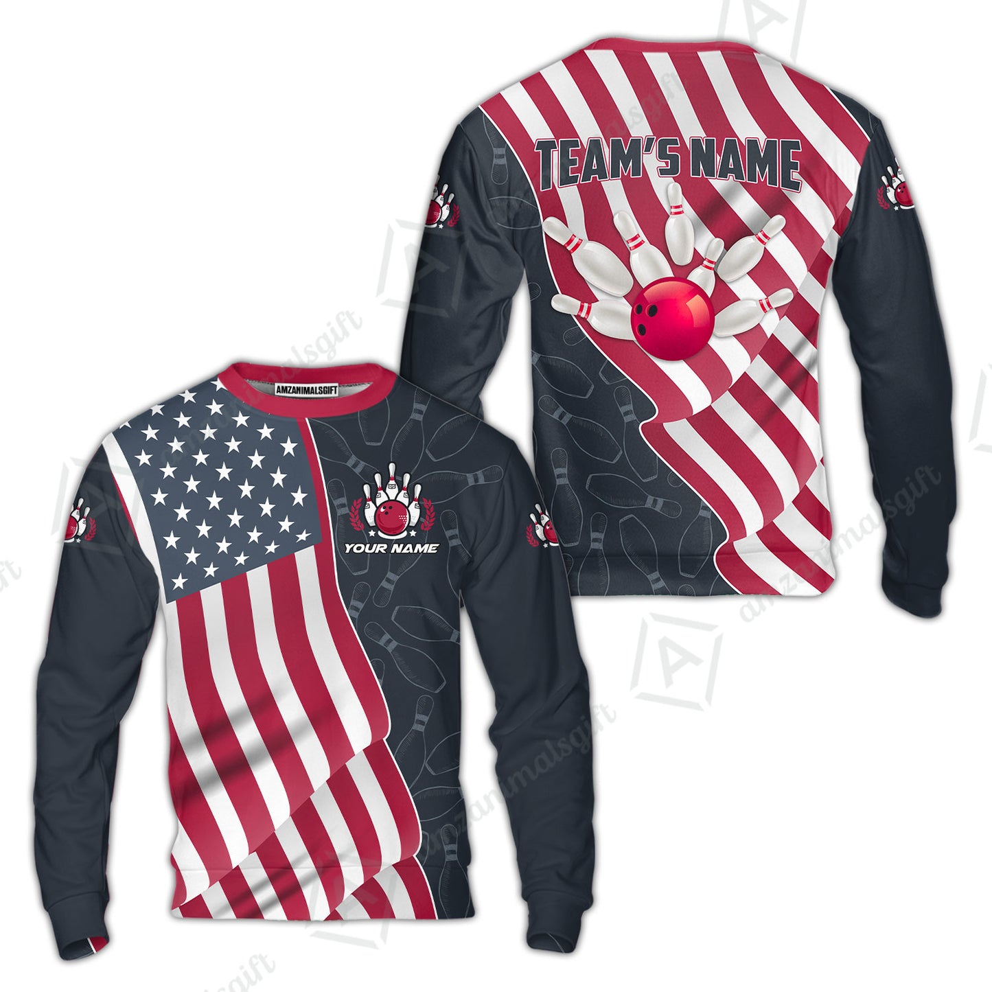 Customized Bowling Unisex Polo Shirt, Bowling America Flag Waving, Bowling Uniform - Personalized Name And Team Name